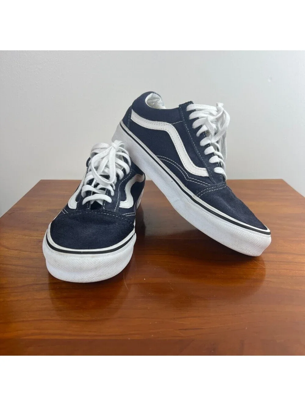 Vans Old Skool Navy White Suede Canvas Sneakers Unisex Size 6.5 Men 8 Women